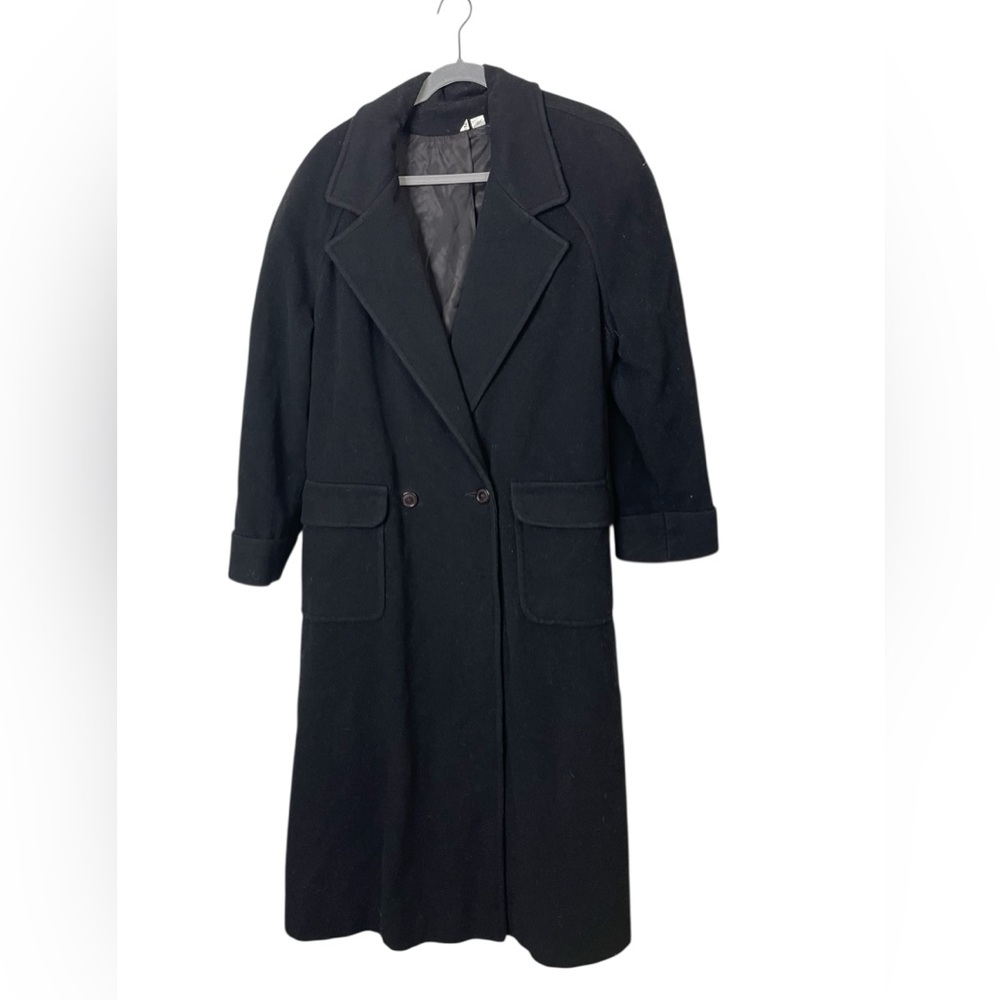 vintage Together 80s 90s black 75% wool double-breasted long coat US made 12